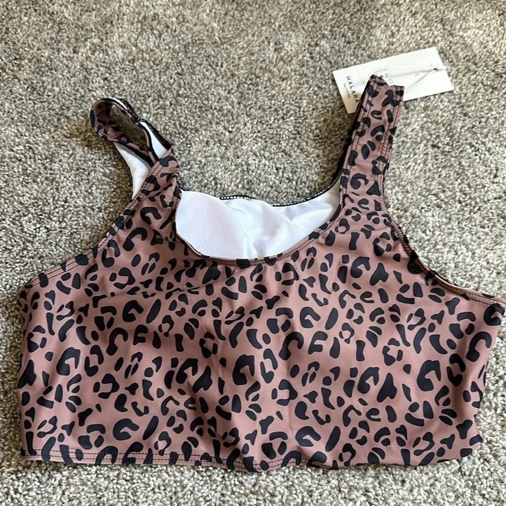NWT cheetah animal print bathing suit top large ties in front, pullover